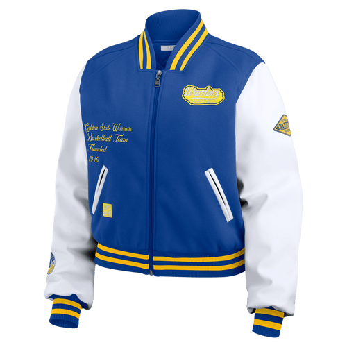 WEAR BY ERIN ANDREWS WEAR BY ERIN ANDREWS ROYAL/WHITE GOLDEN STATE WARRIORS CROPPED VARSITY FULL-ZIP JACKET