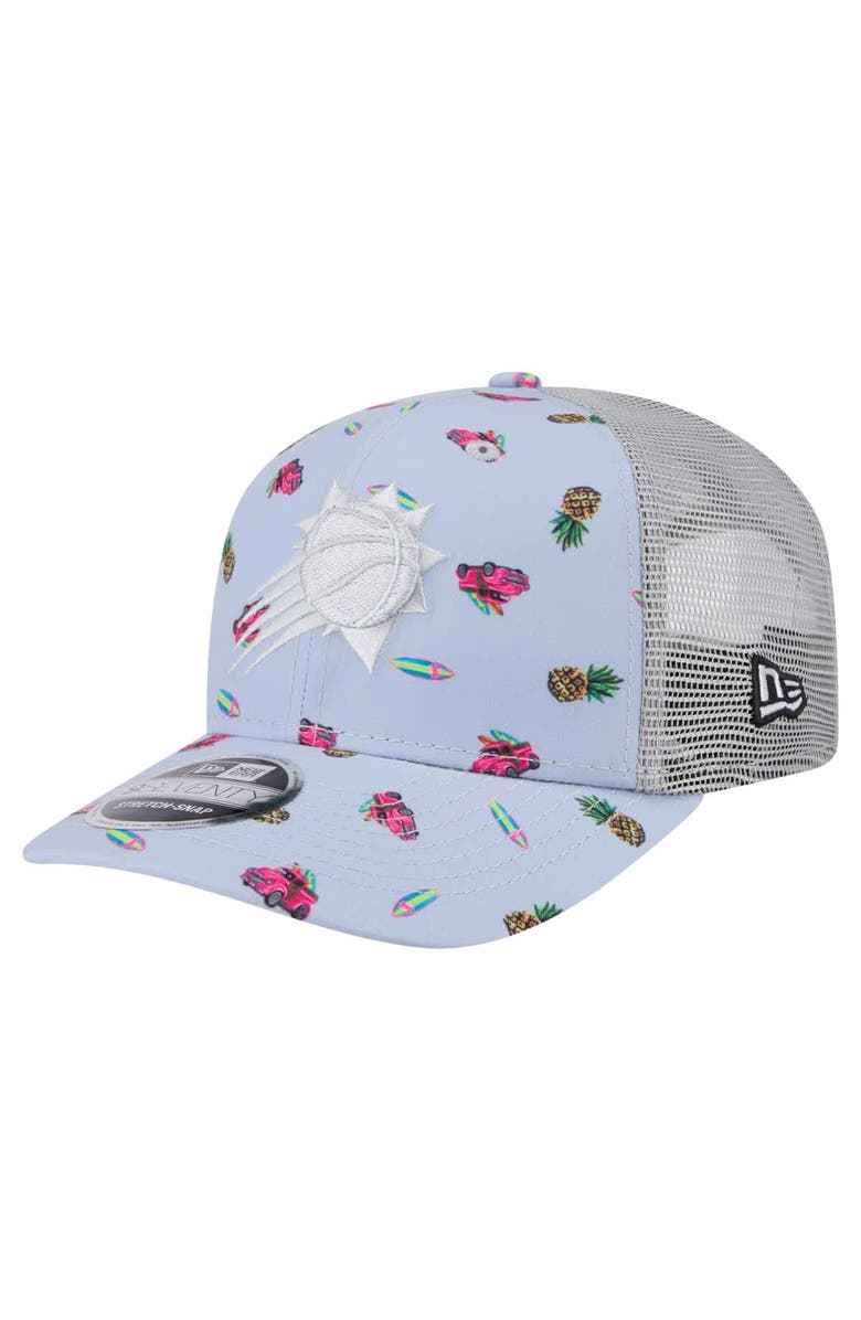 New Era Men's New Era Light Blue/Gray Phoenix Suns Adventure Aloha Pattern 9SEVENTY Stretch-Snap Hat, Main, color, Light Blue