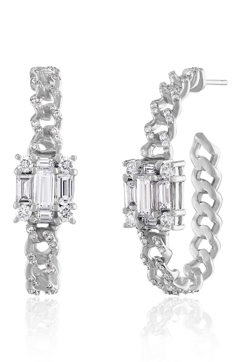 Oval Link Diamond Hoop Earrings, Main, color, 18K WHITE GOLD
