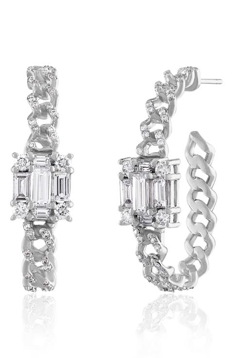 Oval Link Diamond Hoop Earrings