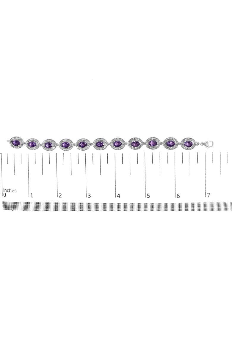 Sterling Silver 5x7 MM Oval Purple Amethyst & Diamond Halo Link Bracelet, Alternate, color, White