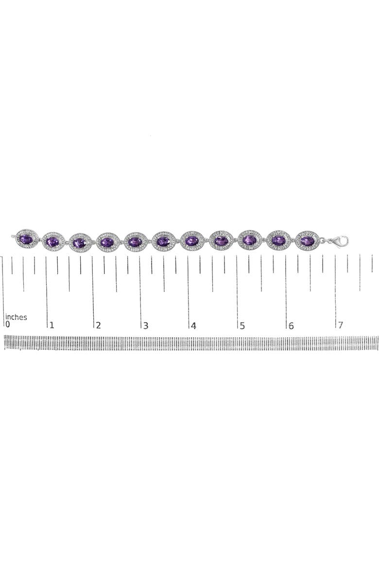 Haus of Brilliance Sterling Silver 5x7 MM Oval Purple Amethyst & Diamond Halo Link Bracelet, Alternate, color, White