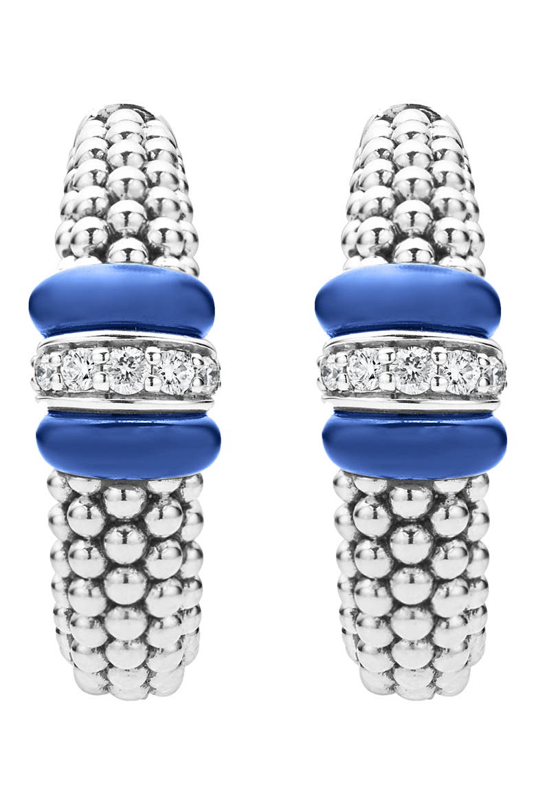 Blue Caviar Diamond Hoop Earrings, Alternate, color, ULTRAMARINE