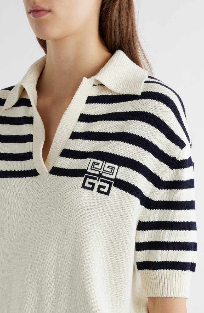 Givenchy Logo & Stripe Crop Polo Sweater, Alternate, color, 