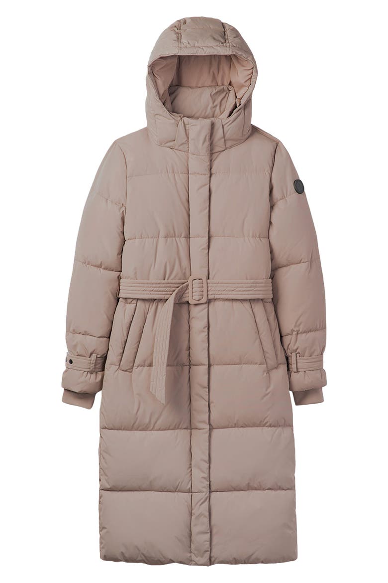 Mara Belted Maxi Puffer Coat with Removable Hood, Alternate, color, BONE