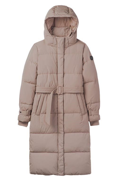 Noize Mara Belted Maxi Puffer Coat With Removable Hood In Brown