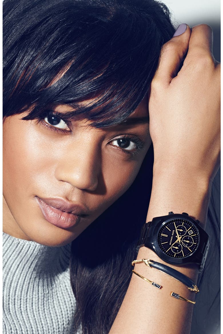 Michael Kors 'Slim Runway' Chronograph Bracelet Watch, 42mm (Nordstrom Exclusive), Alternate, color, BLACK