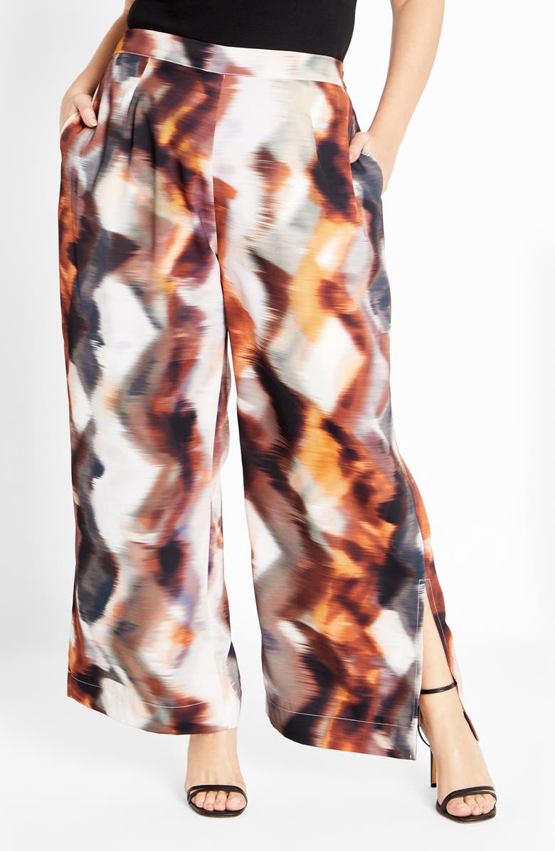 City Chic Mira Printed Wide Leg Pants, Main, color, Geo Print