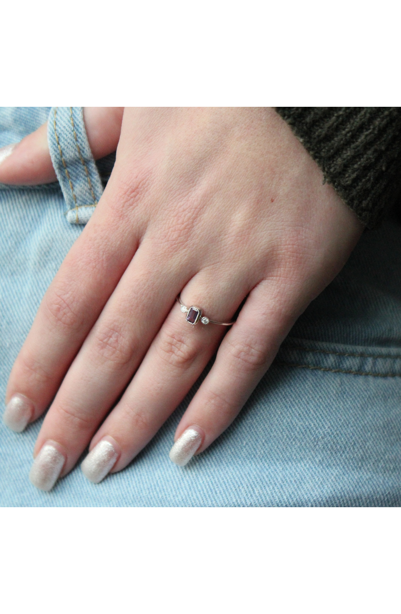 LuvMyJewelry Emerald Cut Amethyst & Diamond Birthstone Ring in 14K Gold, Alternate, color, White Gold