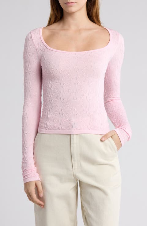 Scoop Neck Long Sleeve Seamless Crop Top