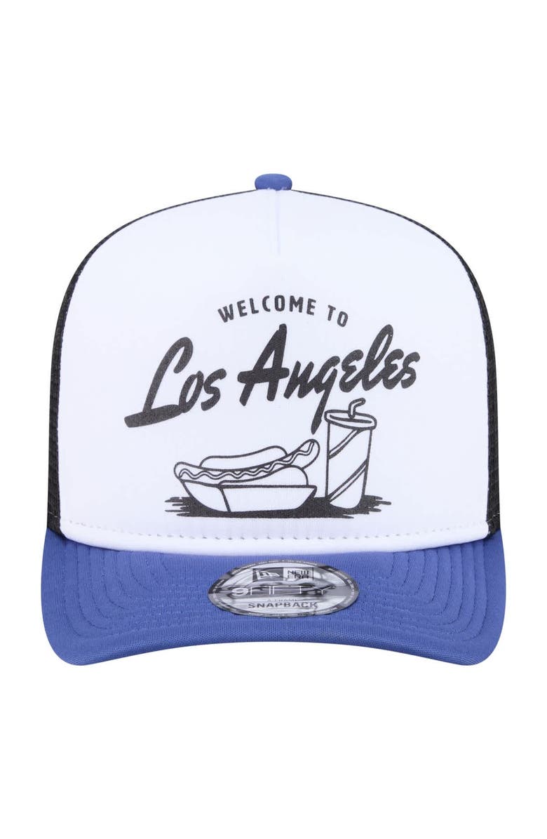 New Era Men's New Era White/Royal Los Angeles Dodgers Foodie A-Frame 9FIFTY Trucker Snapback Hat, Alternate, color, White