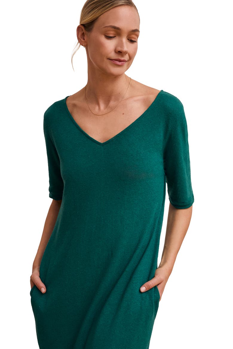 Linen Blend V-Neck Midi Dress, Alternate, color, Teal