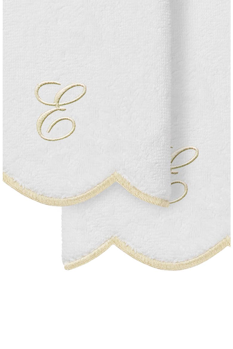 Adornia Scalloped Set of 2 Initial Washcloths, Alternate, color, WHITE/ BEIGE E