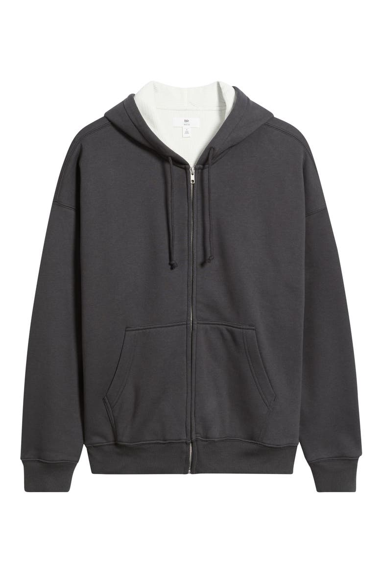 Waffle Lined Full Zip Hoodie, Alternate, color, BLACK FADED