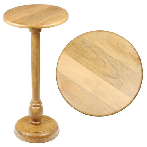 Leopold 24.5" Cottage Designer Mango Wood Pedestal Round Drink Table and Decorative End Table