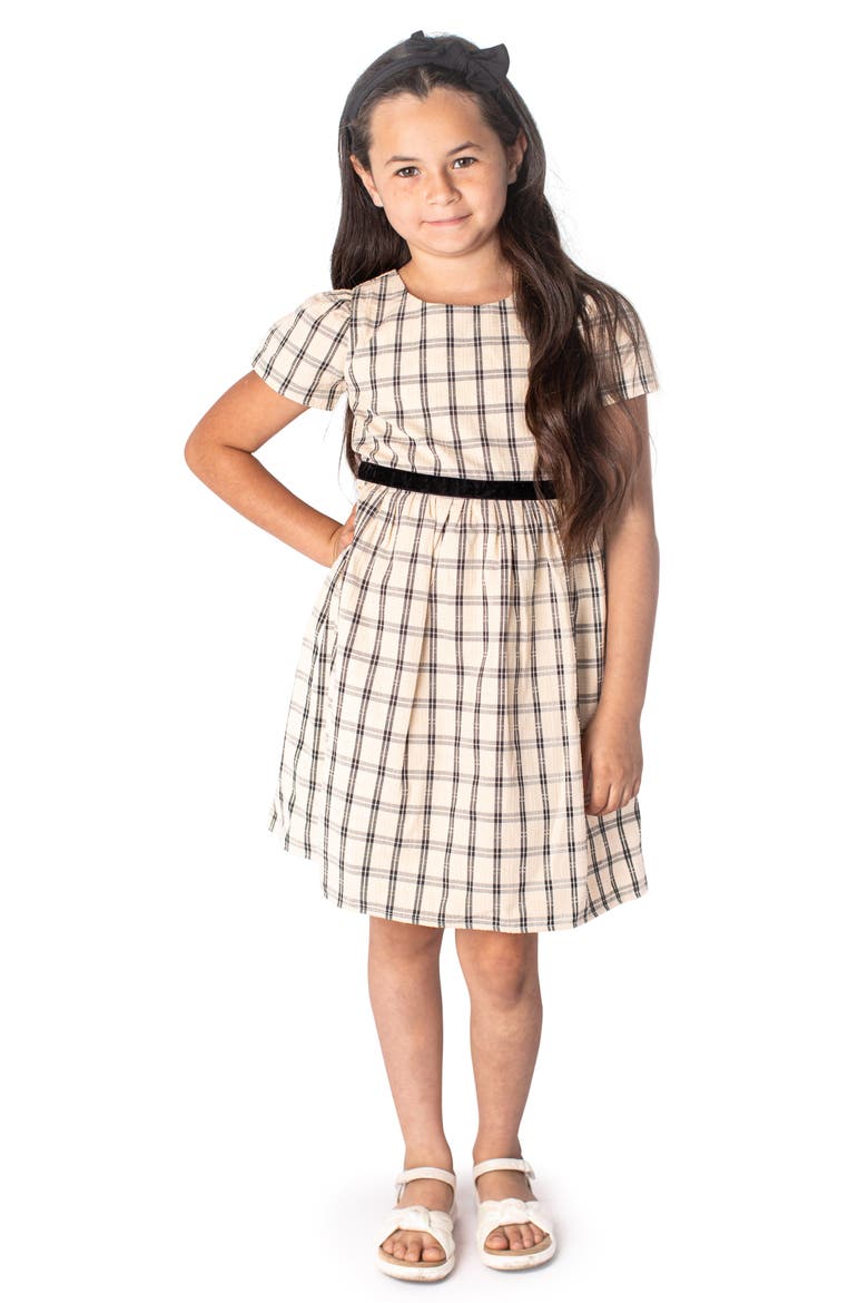 Cap Sleeve Check Dress, Alternate, color, BLUE MULTI