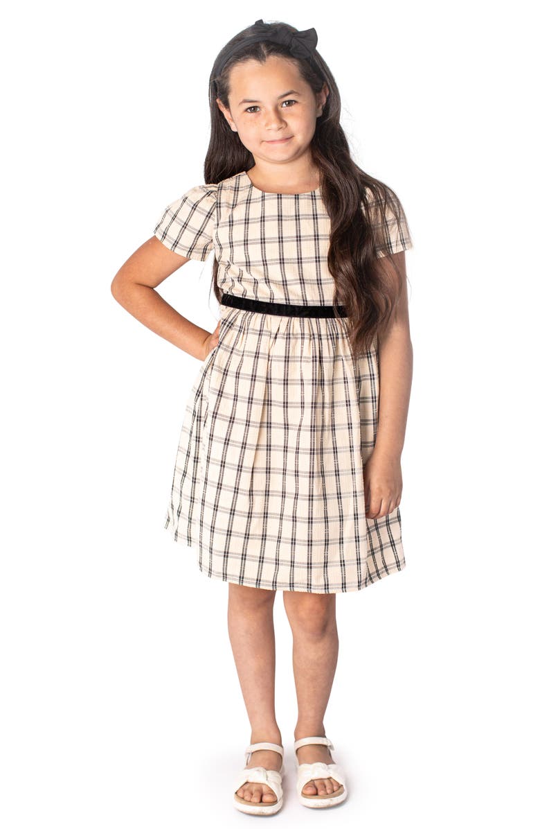 Popatu Cap Sleeve Check Dress, Alternate, color, Blue Multi