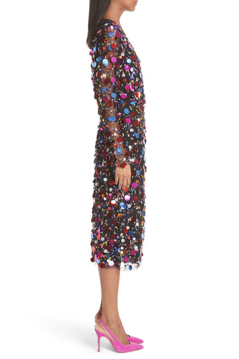 Long Sleeve Paillete Dress, Alternate, color, BLACK MULTI
