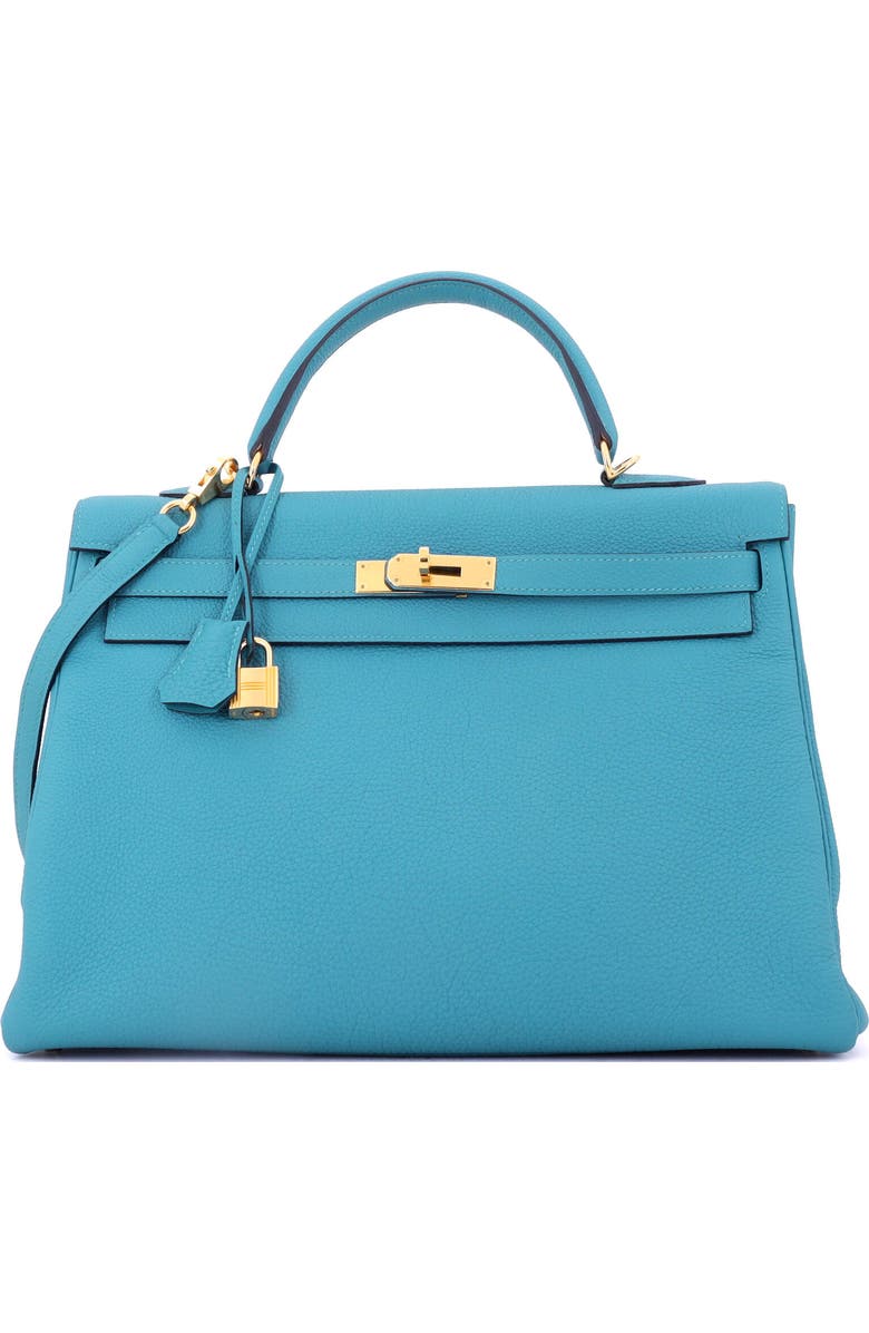 Pre-Owned Hermes Kelly Handbag Blue Togo with Gold Hardware 35, Main, color, Turquoise