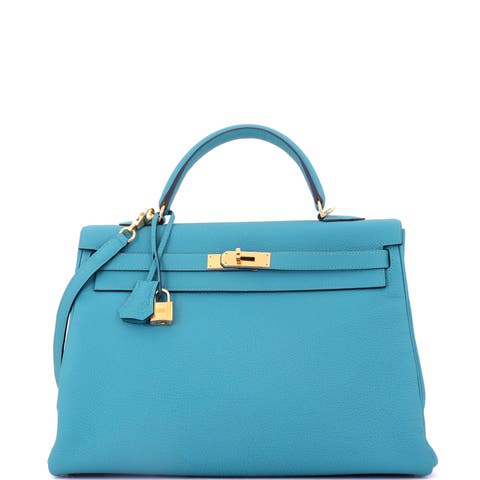 Kelly Handbag Blue Togo with Gold Hardware 35