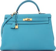 Pre-Owned Hermes Kelly Handbag Blue Togo with Gold Hardware 35
