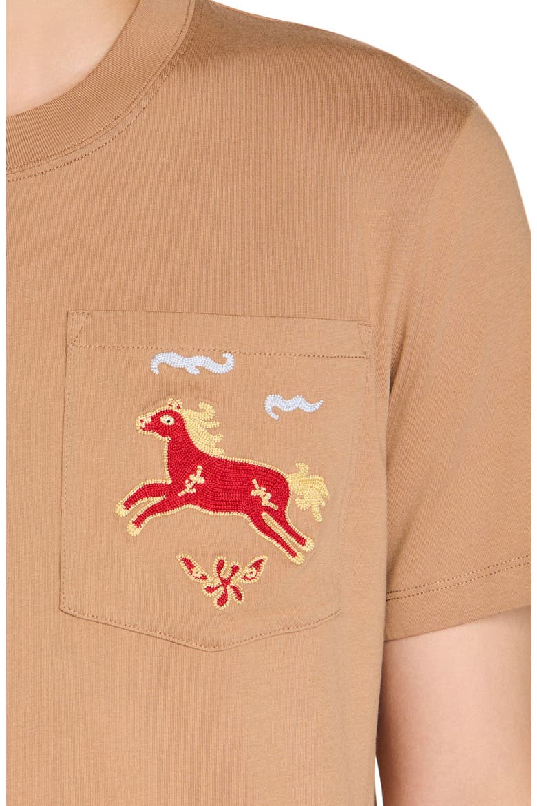 Embroidered horse cotton T-shirt, Alternate, color, Beige