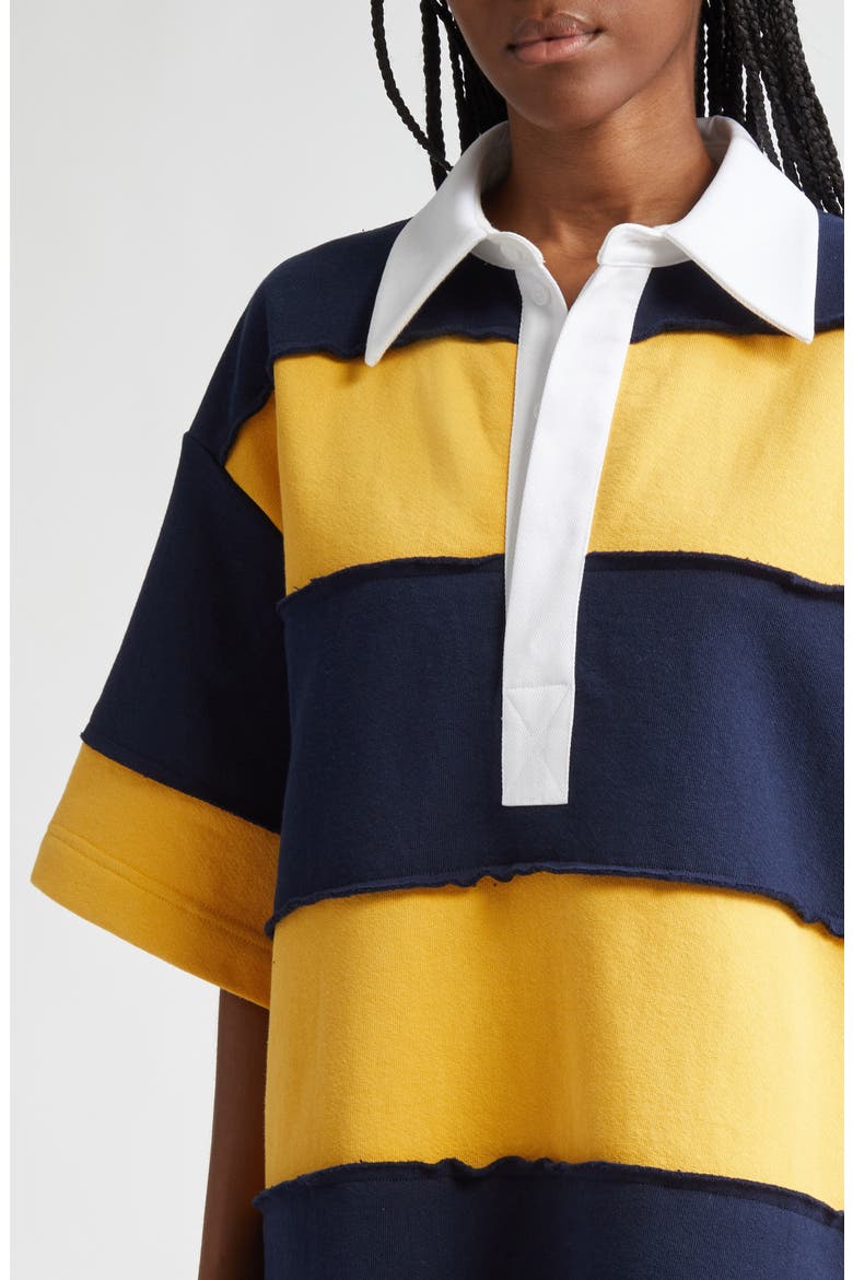 Gender Inclusive Riis Deco Maxi Short Sleeve Rugby Shirt, Alternate, color, NAVY/ OCRE