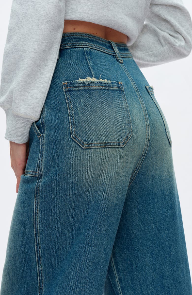 Bayeas High Waist Cuffed Raw Hem Wide Leg Jeans, Alternate, color, Vintage Medium Blue