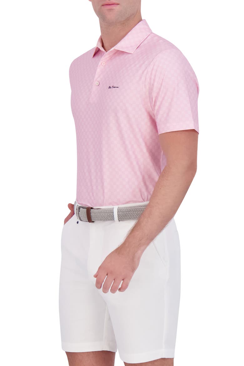 Checkered Print Stretch Tech Polo, Alternate, color, PINK