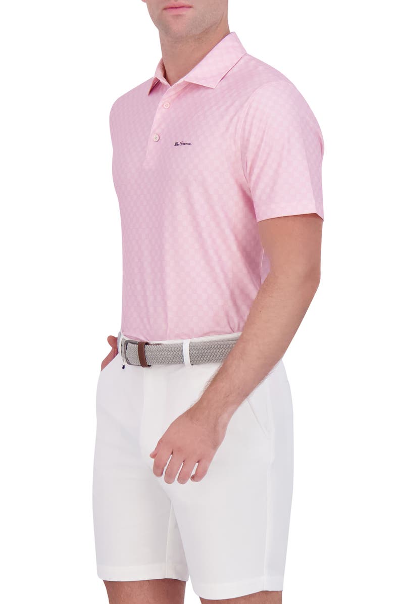 Ben Sherman Checkered Print Stretch Tech Polo, Alternate, color, Pink
