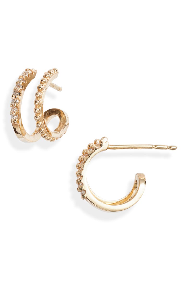 Dew Drop Double Row Diamond Earrings, Main, color, 8mm 14K YELLOW GOLD
