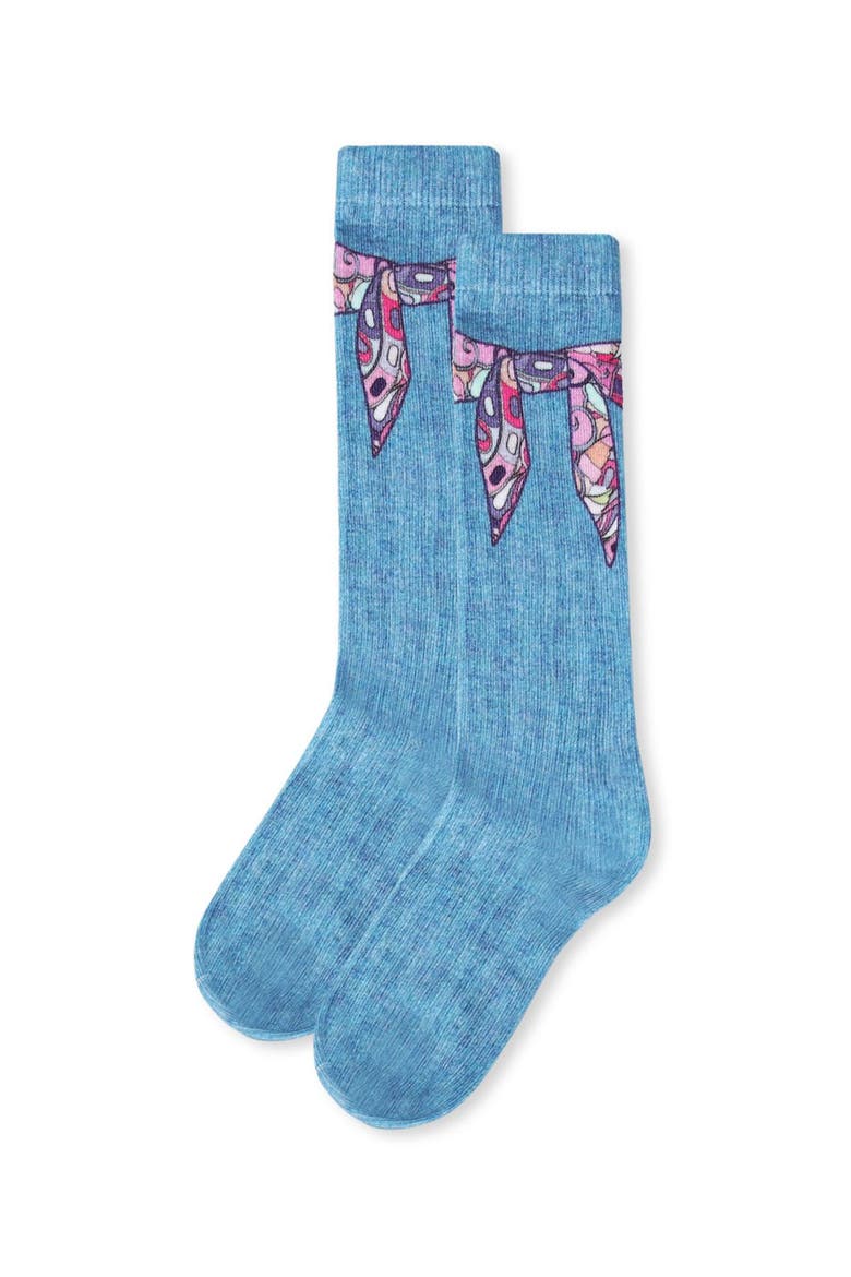 Silk Tie Knot Knee High Sock, Alternate, color, Denim