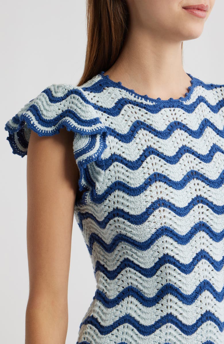 Rails Coen Ruffle Sleeve Peplum Sweater, Alternate, color, Azure Scallop