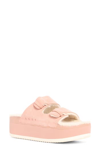 Reef Ojai Ciara Faux Shearling Lined Platform Slide Sandal