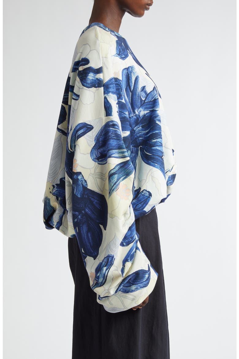 Hannet Floral Print Oversize Gathered Cotton Sweatshirt, Alternate, color, BLUE