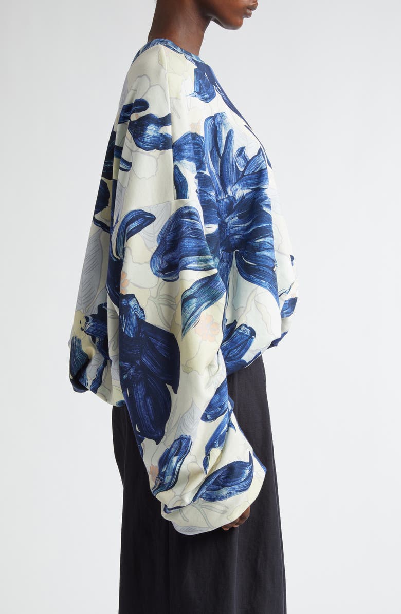 Dries Van Noten Hannet Floral Print Oversize Gathered Cotton Sweatshirt, Alternate, color, 