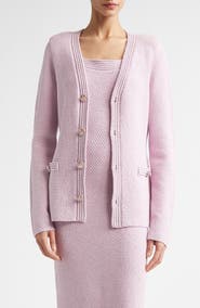 ST. JOHN Metallic Mouliné Cotton & Silk Blend Cardigan
