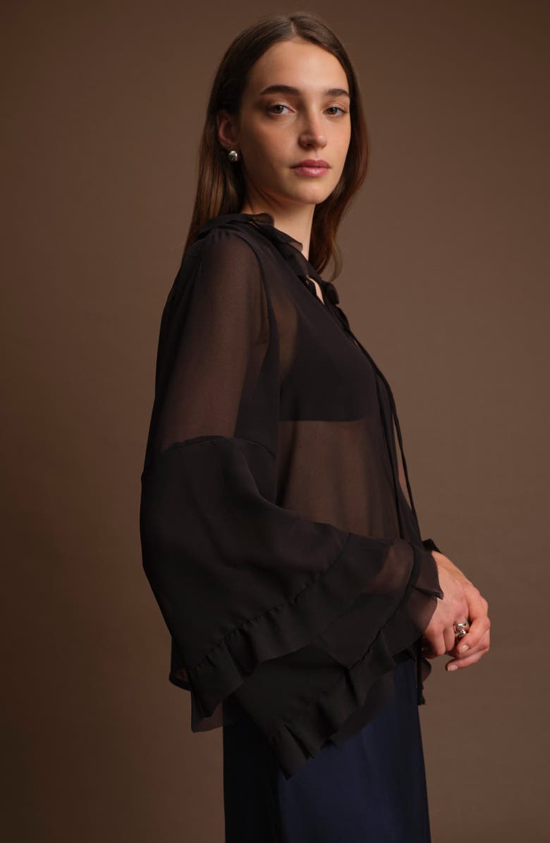 DELUC Bradley Sheer Ruffle Shirt, Alternate, color, Black