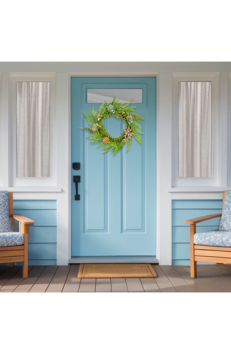 Northlight Succulents and Foliage Artificial Spring Twig Wreath, Green - 22-Inch, Alternate, color, Green