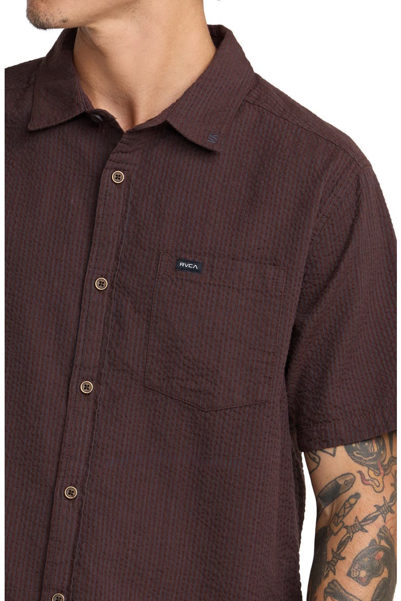 That'll Do Seersucker Short Sleeve Button-Up Shirt, Alternate, color, MOCHA
