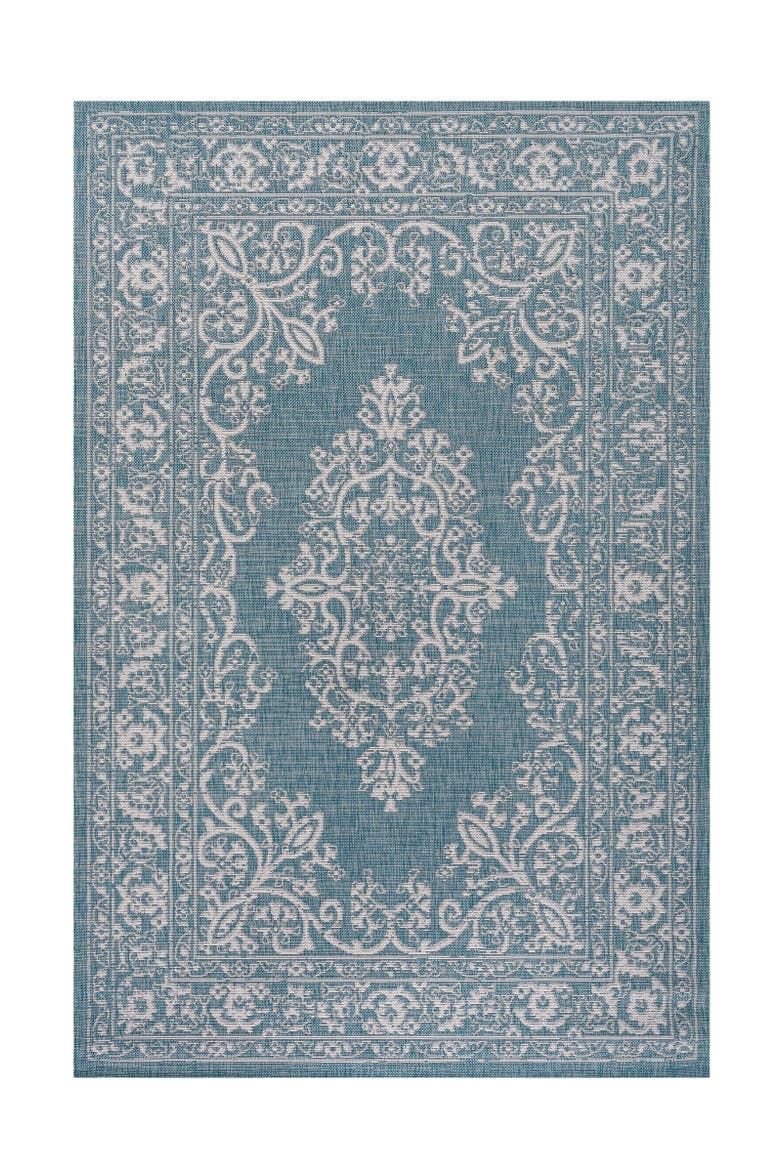 Galon Filigree Indoor/Outdoor Area Rug, Alternate, color, Teal/Ivory