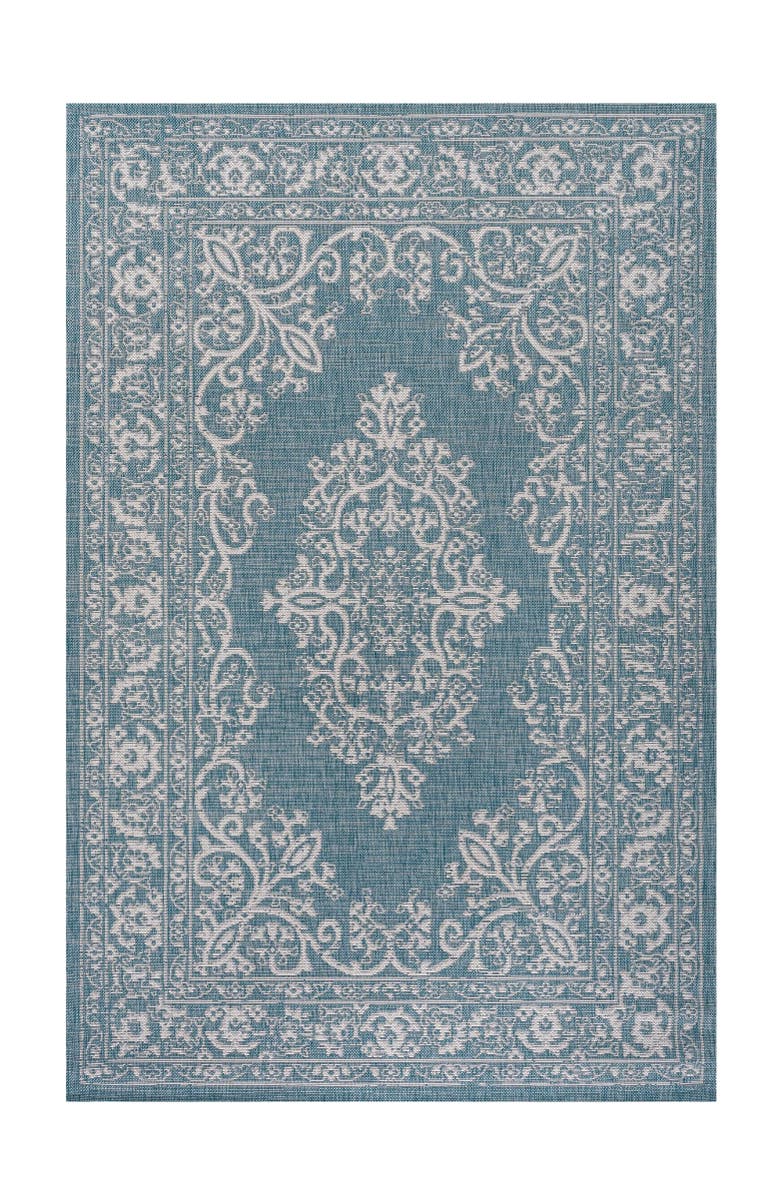JONATHAN Y Galon Filigree Indoor/Outdoor Area Rug, Alternate, color, Teal/Ivory