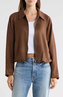 Faux Suede Zip Up Bubble Jacket