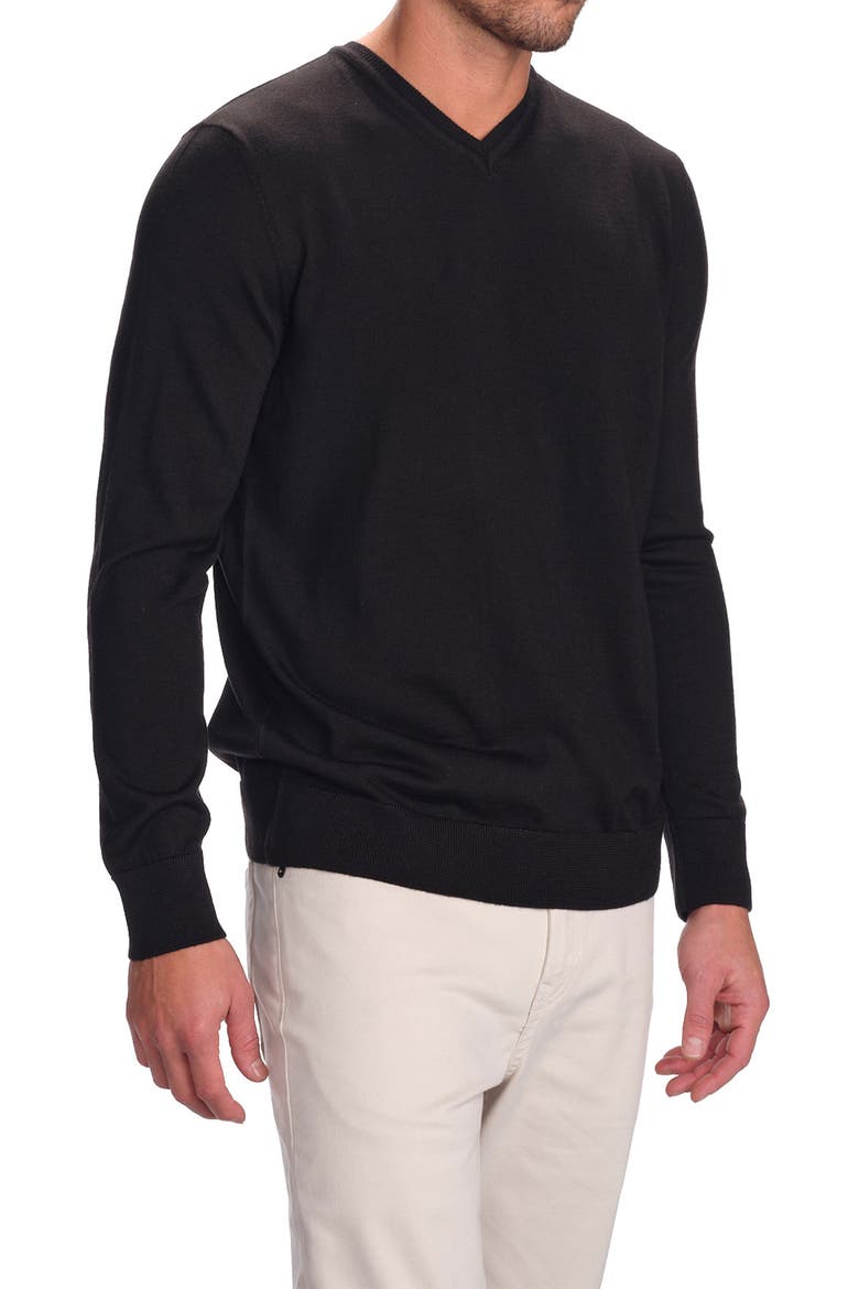 Featherweight Merino Wool V-Neck Sweater, Alternate, color, BLACK