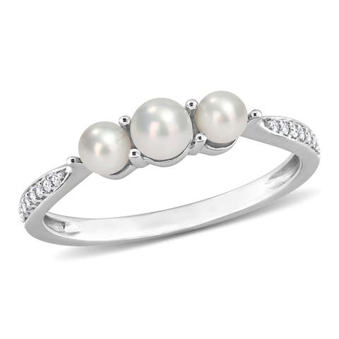 Cultured Pearl & Diamond 3-Stone Ring 14k