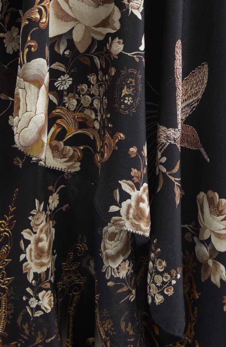 Camilla Flamenco Floral Print Long Sleeve Tiered Silk Maxi Dress, Alternate, color, Flamenco Folklore