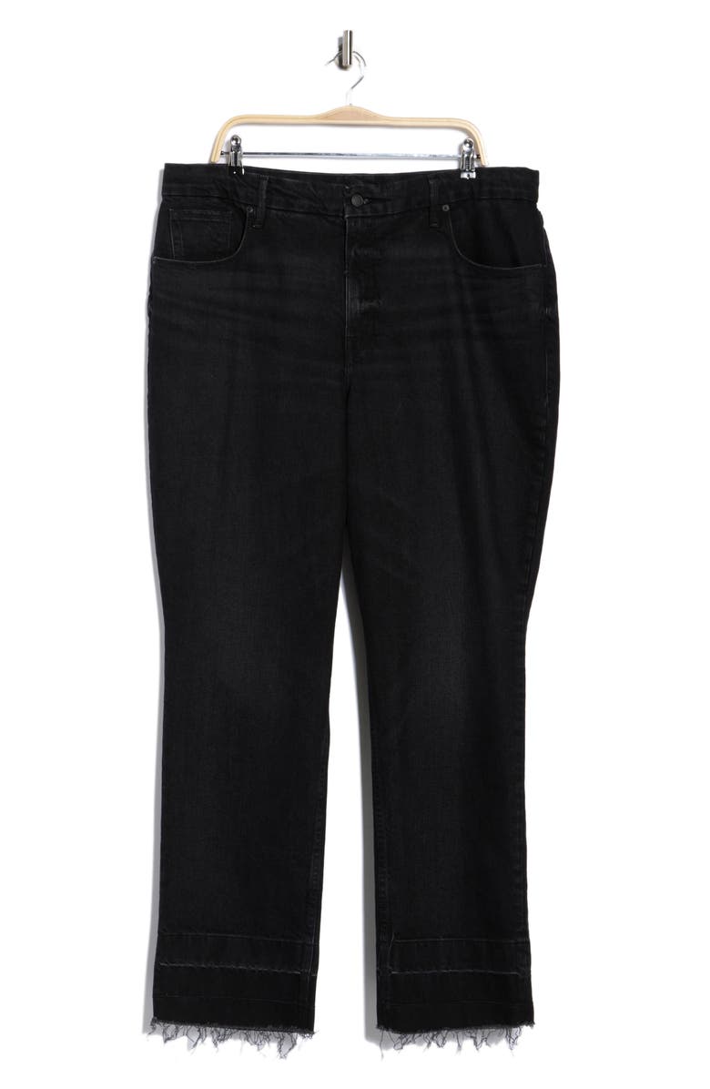 Good American Good Icon High Waist Raw Hem Straight Leg Jeans, Main, color, Black347