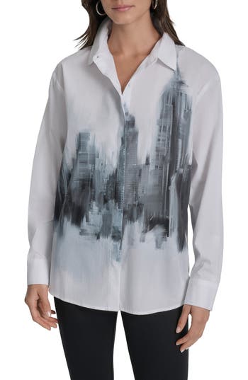 Dkny City Skyline Cotton Button-up Shirt In White