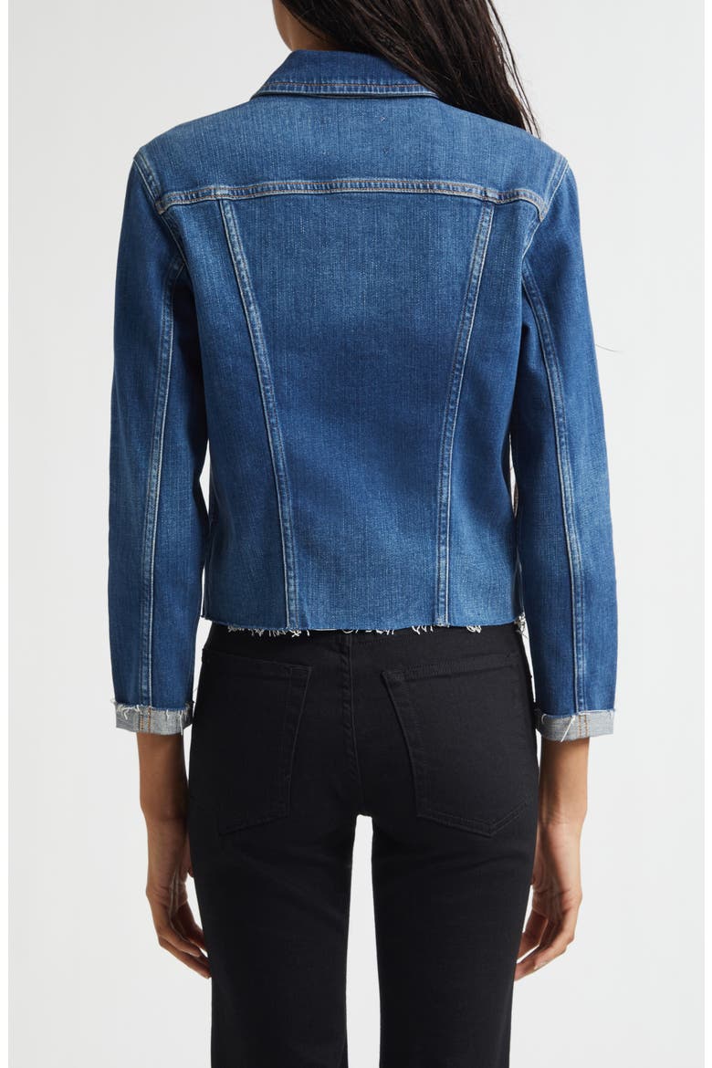 Janelle Slim Fit Raw Hem Denim Trucker Jacket, Alternate, color, AUTHENTIQUE