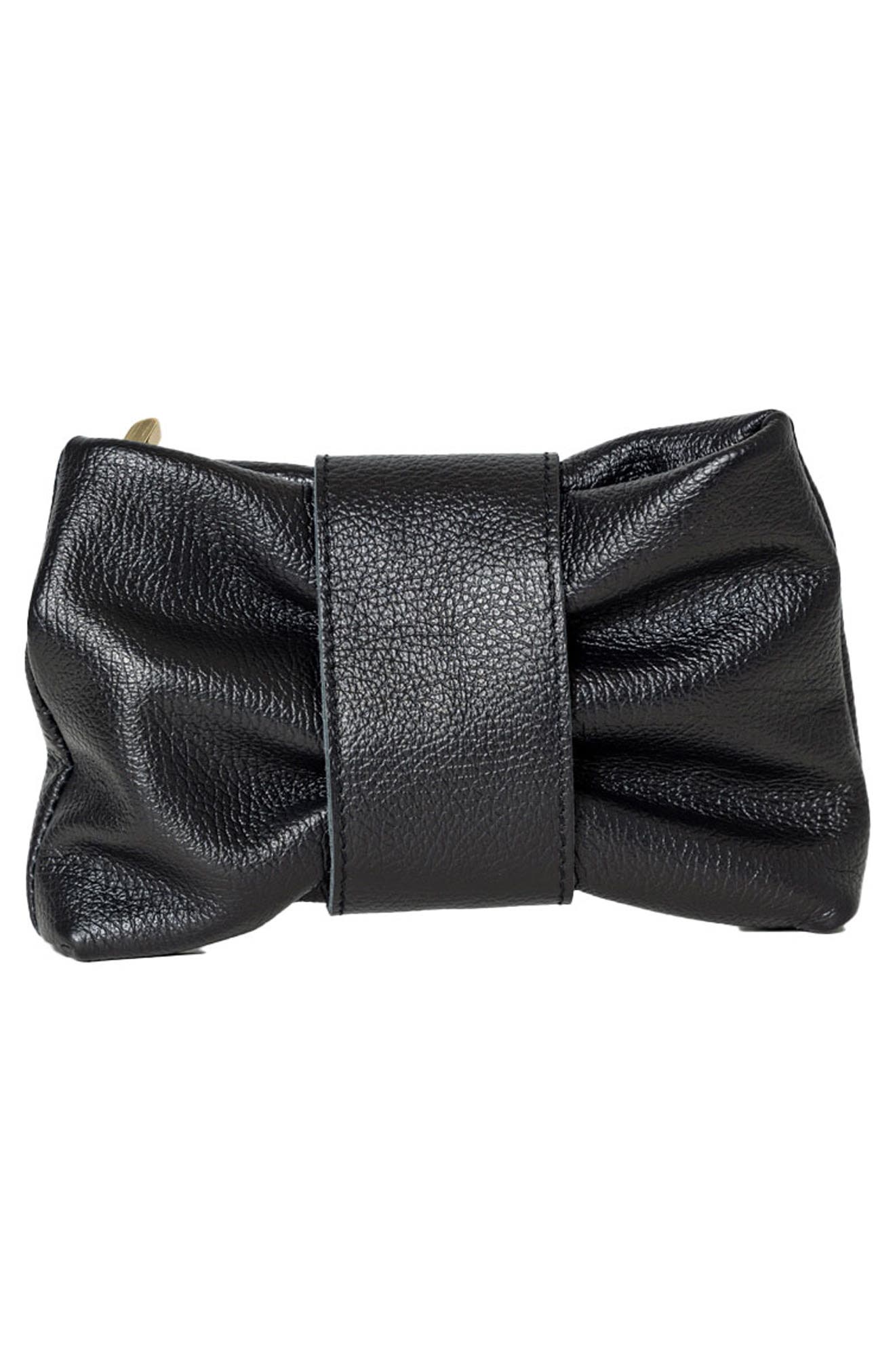 Persaman New York Bee Bow Leather Clutch, Alternate, color, Black